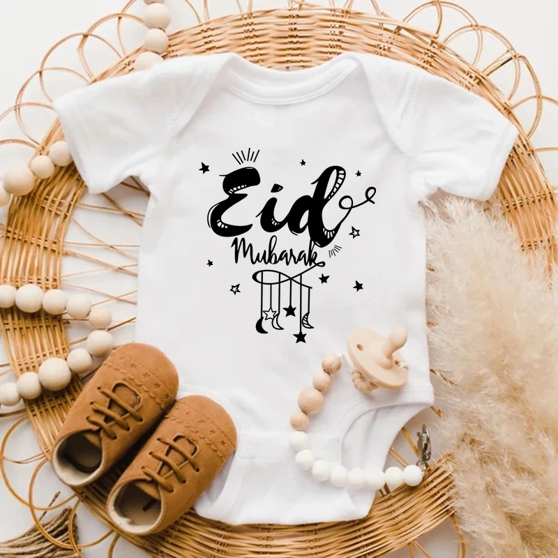 2025 Eid Mubarak Newborn Baby Bodysuits Cotton Short Sleeve Infant Clothes My First Eid Outfit Romper Islamic Holiday Best Gifts