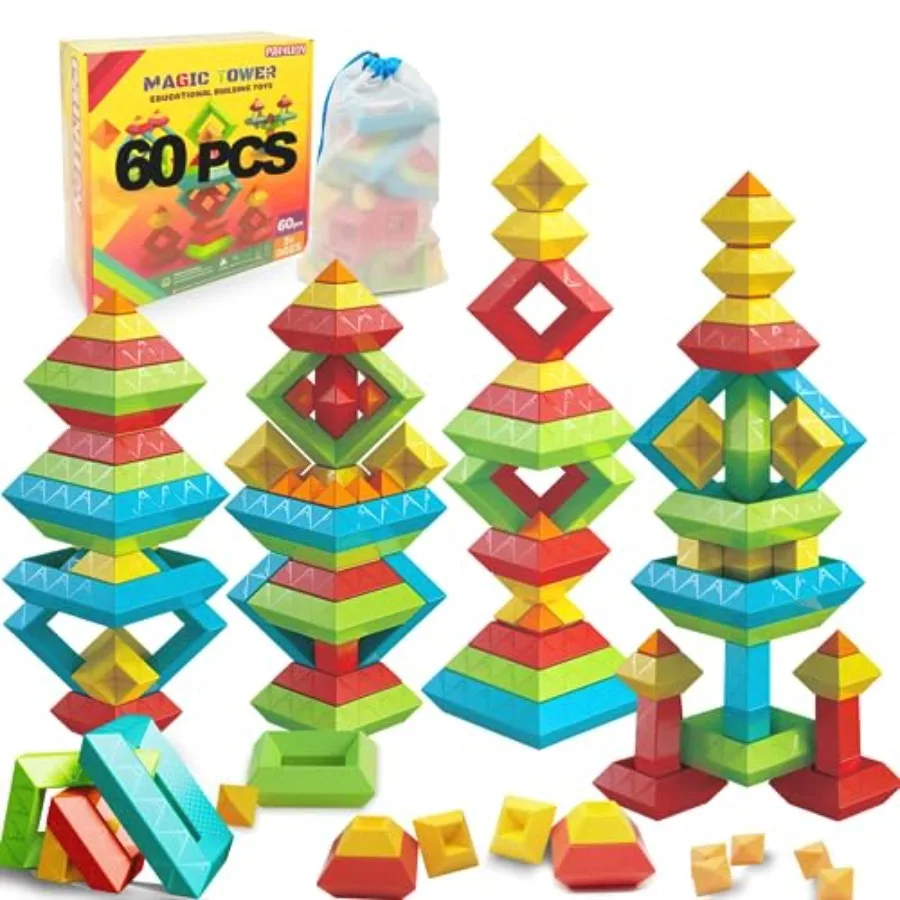 

Stacking Toys Building Blocks for Toddlers 60 PCS Montori Toys for 3 4 5 6 Year Old Sensory Toys Preschool Learning Activities