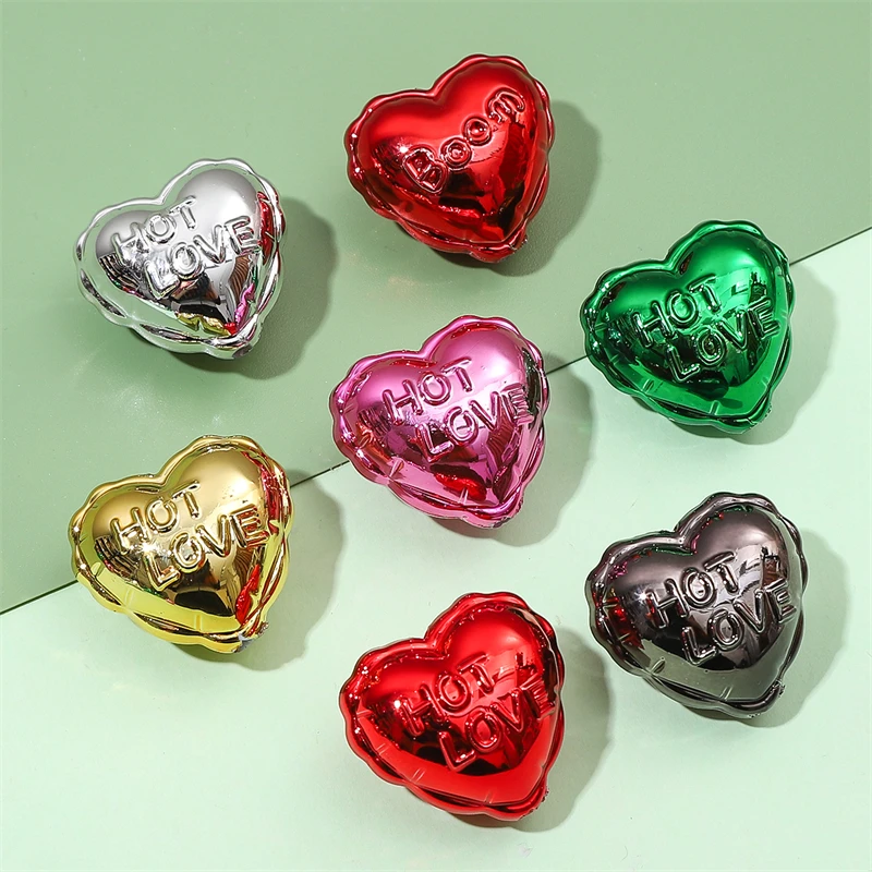 2pcs 25mm Metallic Acrylic Lovely Heart Beads Charm Loose Beads for Bracelet Keychain DIY Jewerly Craft Making