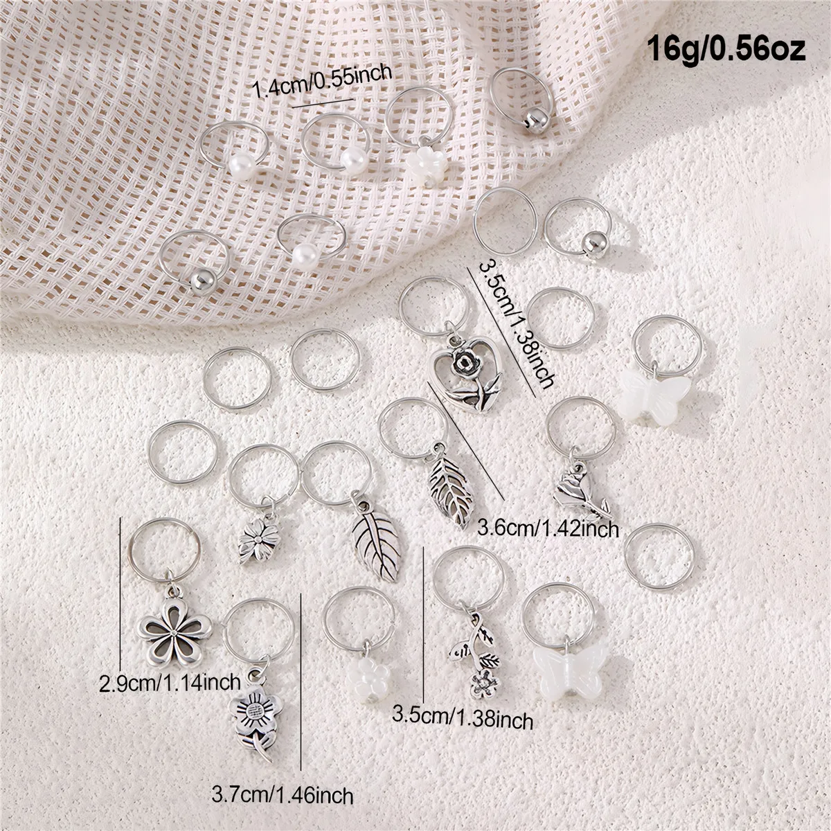 23개/봉투 실버 메탈 나비 드레드락 헤어 링 세트 트렌디 스트릿 헤어 액세서리 (드레드락 땋기용)