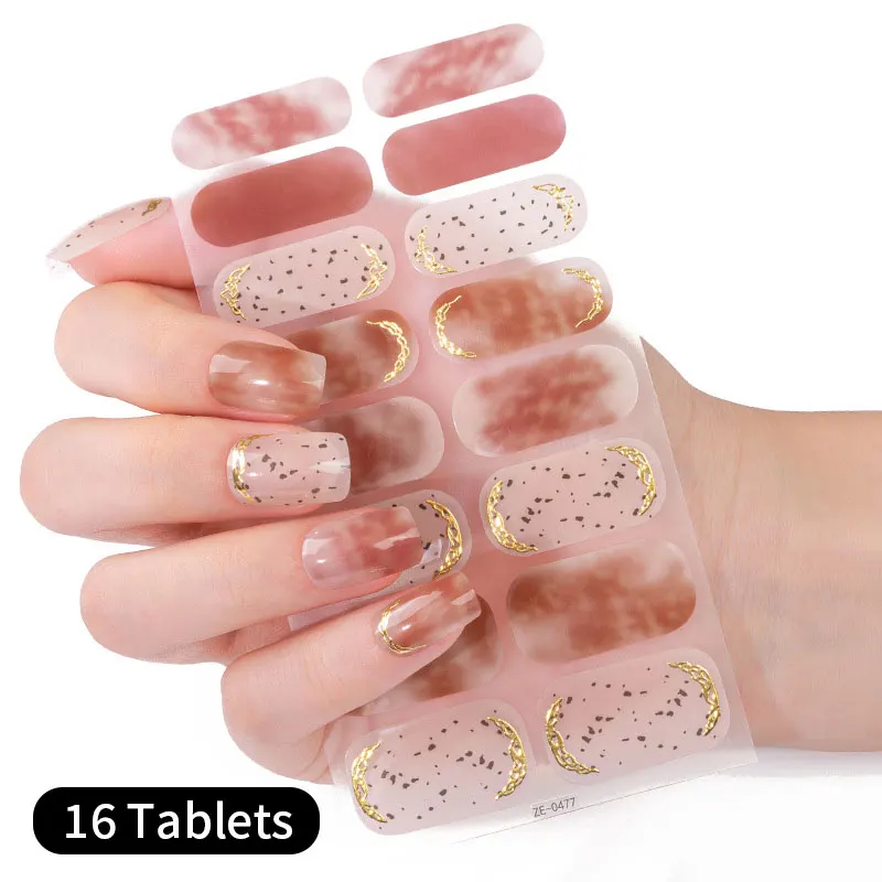 Semi Cured Nude Pink Glitter Gel Nail Stickers Golden Marble Gradient Colors Love Heart Nail Art Gel Nail Polish Decals Supplies