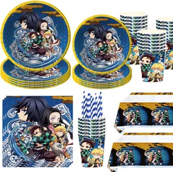 Anime Demônio Slayer Party Supplies, Kimetsu No Yaiba, Guardanapos, Toalha De Mesa, Pratos, Balões, Baby Shower, Meninos Decoração de Aniversário