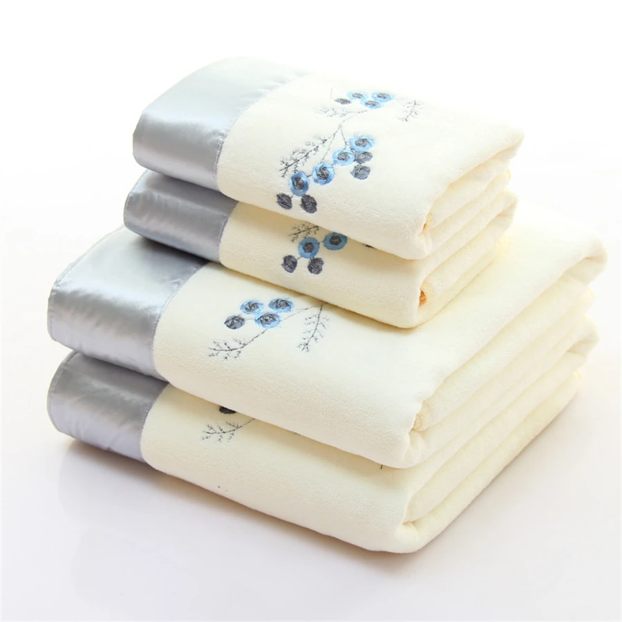 4pcs/Set Quick Dry Solid Microfiber Towel Set Bath Towel 140x70cm (2pcs) Face Towel 75x35cm (2pcs) for Bathroom Embroidered