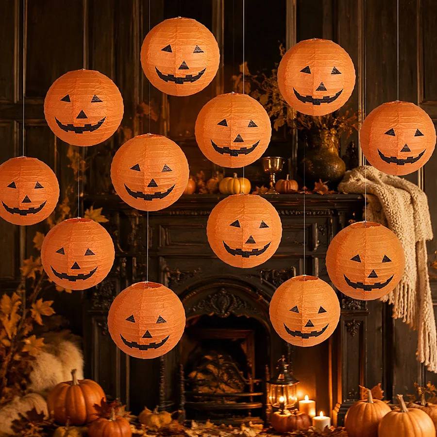 1/6 Stück Halloween-Hängepapierlaternen für Innen- und Außenbereich, Gartendekoration, Halloween-Party, Horror-Kürbis-Requisiten, Ornamente – Detail 3