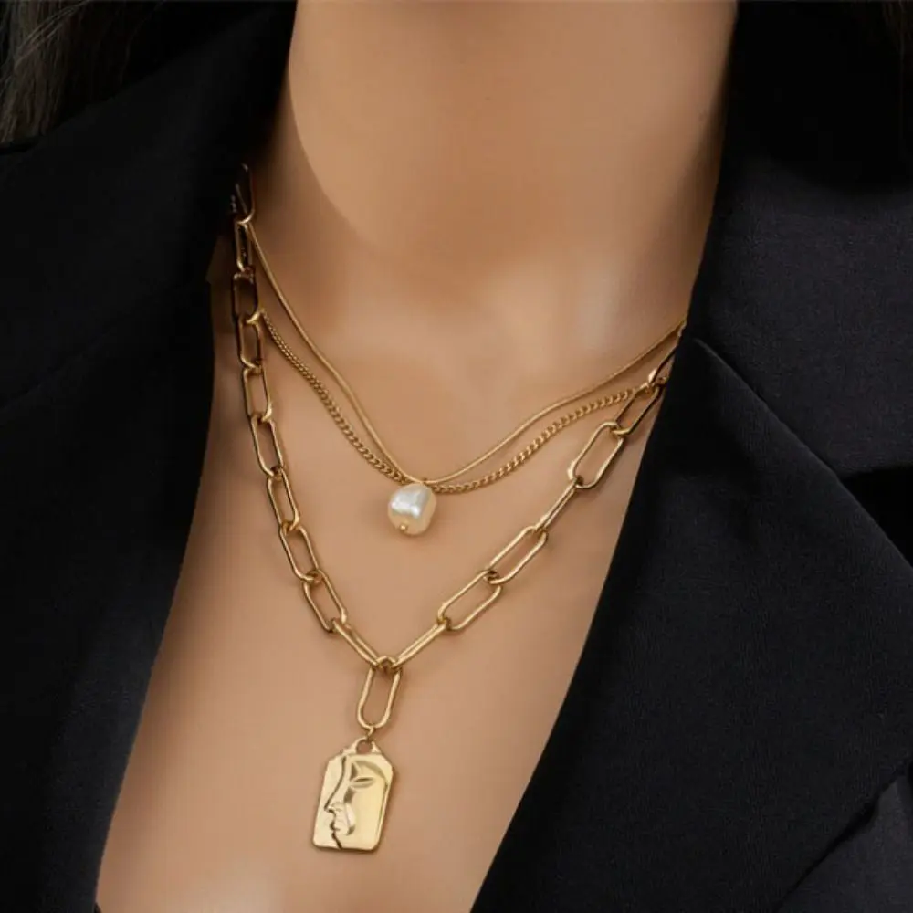 

Titanium Steel Pearl Heart Necklace Love Pendant European and American Style Women Choker Waterproof Multi-layered
