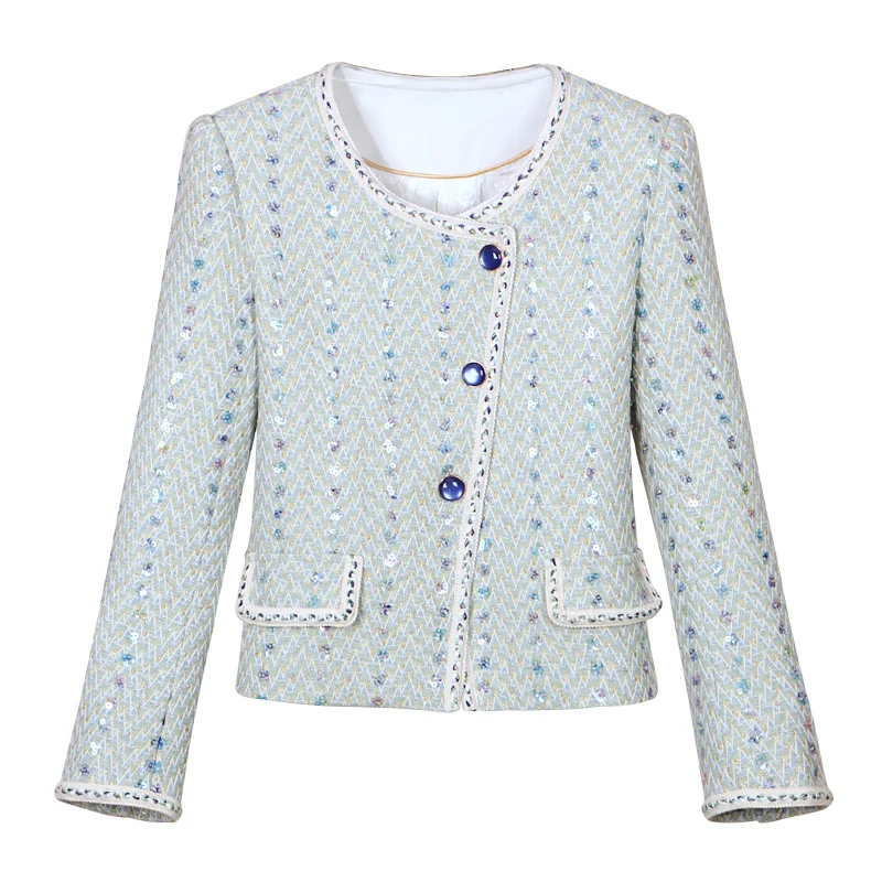 

New fashionable and elegant light luxury high-end socialite temperament round neck single-breasted small fragrance jacket