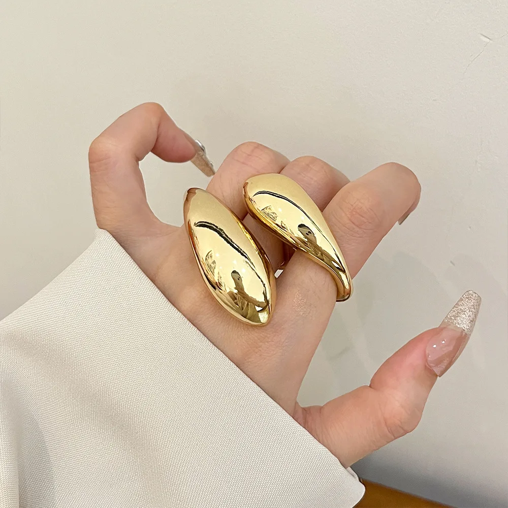 Metal Glossy Double Water Drop Open Ring for Women European and American Personality Exaggerated Trend Jewelry Accessories