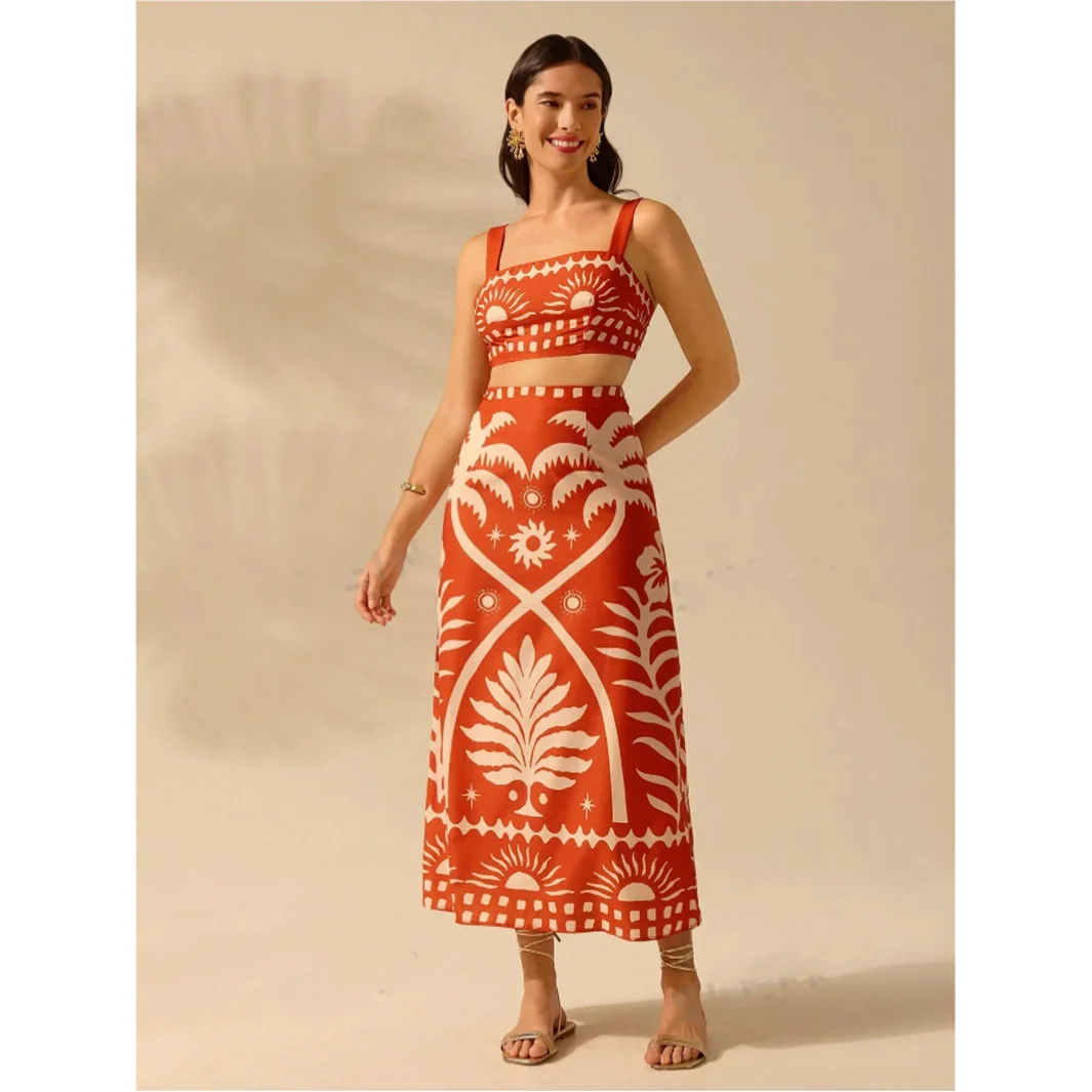 

Summer 2026 Digital Print Fashionable Camisole Skirt Set D2603 Dresses For Women Y2k、 Boho Sexy Vestidos
