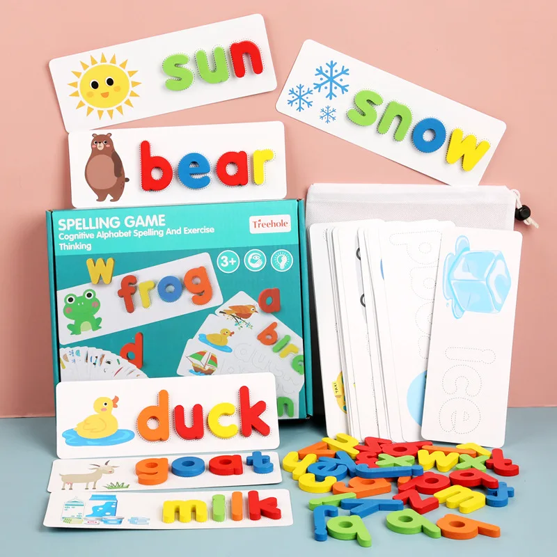 Nuevos juguetes de madera 26 alfabeto inglés, práctica de ortografía, Educación Temprana, tarjeta cognitiva, juguete, juego de palabras de hechizo, regalo para niños
