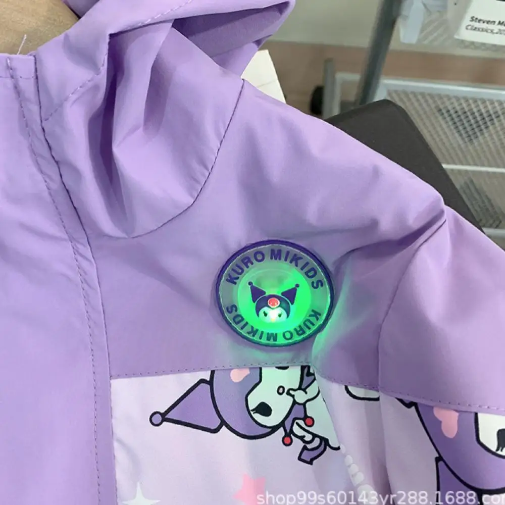 Anime Sanrio Spring Autumn Kuromi Kid Polarized Jacket Hooded Fashion Cartoon Casual Coat Glowing Icon Outdoors Windbreakerwarm