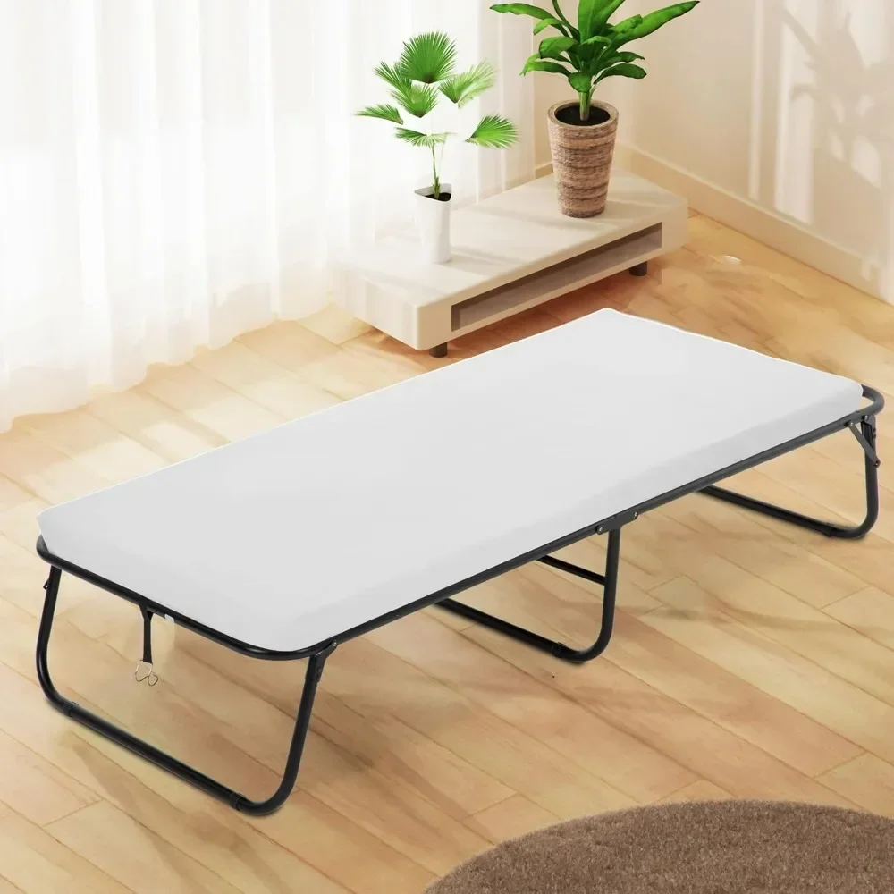 Guest folding bed Portable bed folding bed frame, with 3.9 inch comfortable foam mattress, solid frame L77 * W31 * H12 inches