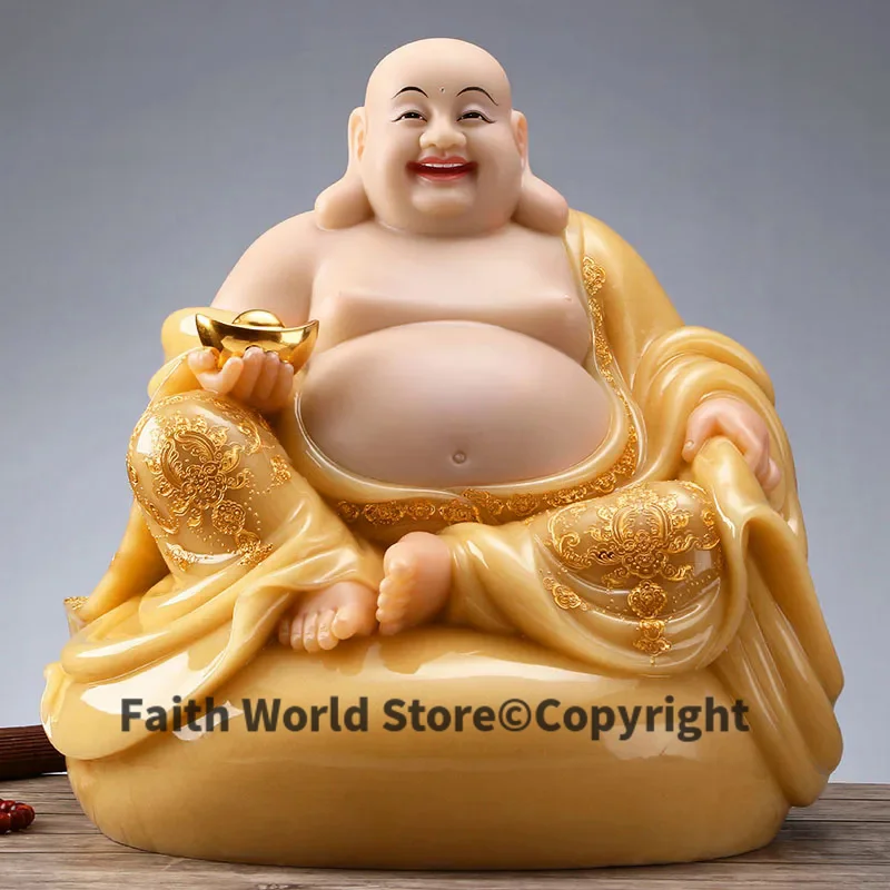 2024 HOME company shop good luck Business career prosperous yellow jade God of Wealth Maitreya High grade Buddha Gods statue