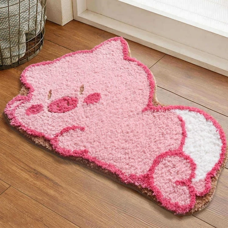 

Cartoon Pink Piglet Flocking Carpets Cute Pig Floor Mat Home Bathroom Living Room Bedroom Non-slip Doormat Absorbent Foot Rugs