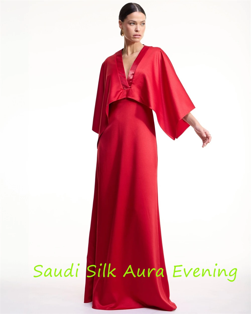 CustomizedCustomized Luxury Red Satin Evening Dress V-Neck 3/4 Sleeves Party Dress Zipper Back Bespoke Occasion Gowns Exquisite