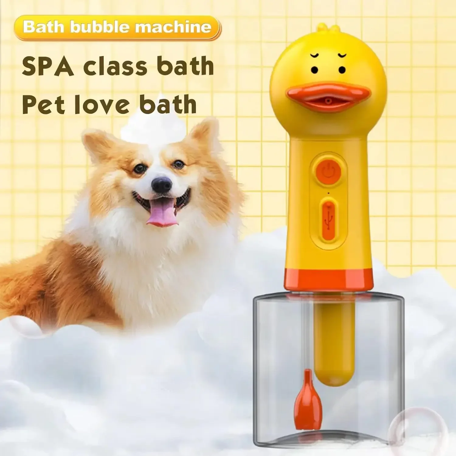 Electric Dog Shampoo Dispenser Dog Shampoo Sprayer Duck Shampoo Foamer for Pet, Foaming Soap Dispenser for Bathtub, Kitchen Sink