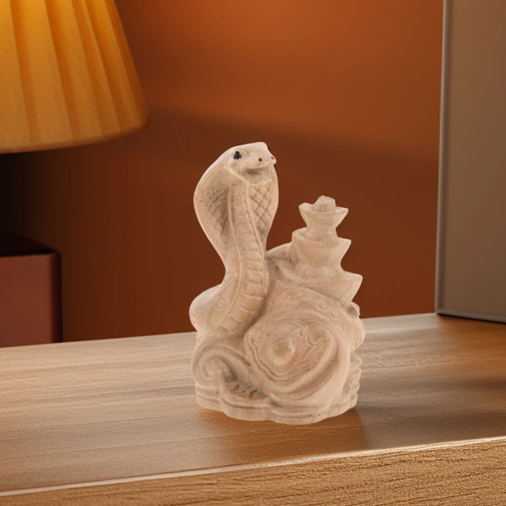 

2pcs Chinese New Year Ornaments Figurines Year Of The Snake Good Luck Decor Small Wood Carved Figurines For Home Office
