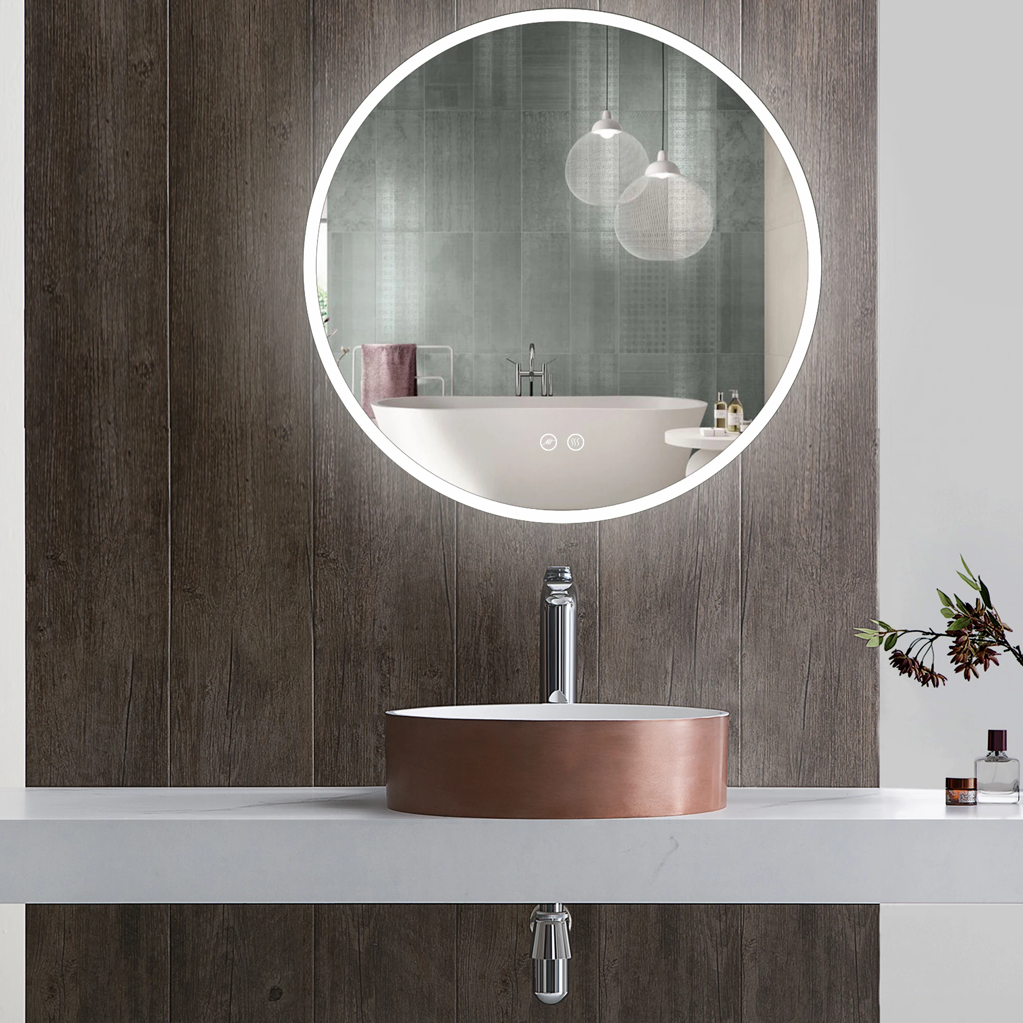 

Professional US Stock Bathroom Mirror With Led Light Hang backlit Smart Round Led Bathroom Mirrors