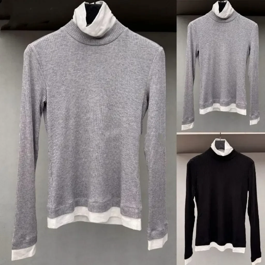 Clearance Sale-Women's Stack Neck Golf Base Shirt Autumn Winter Spliced Long Sleeve Comfort Versatile Golf Sportswear