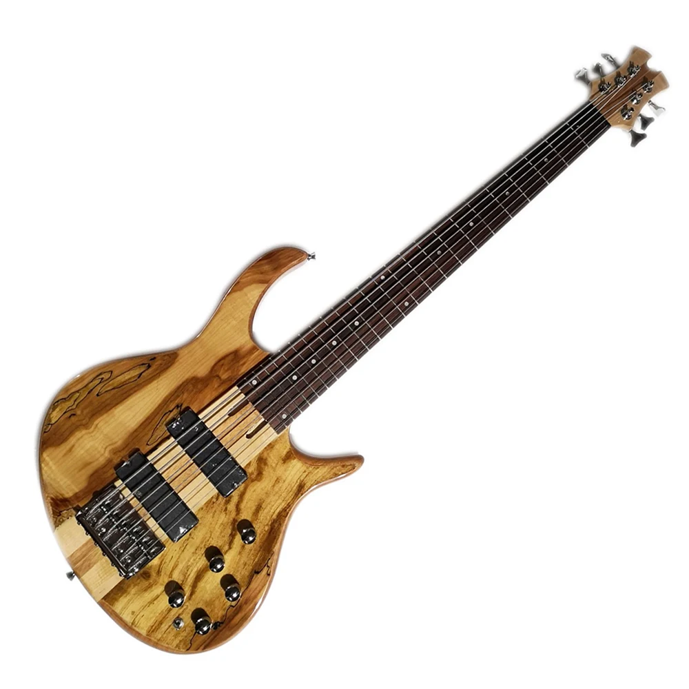 Factory Outlet- 6 Strings Natural Neck-thru-body Electric Bass with Rosewood Fretboard