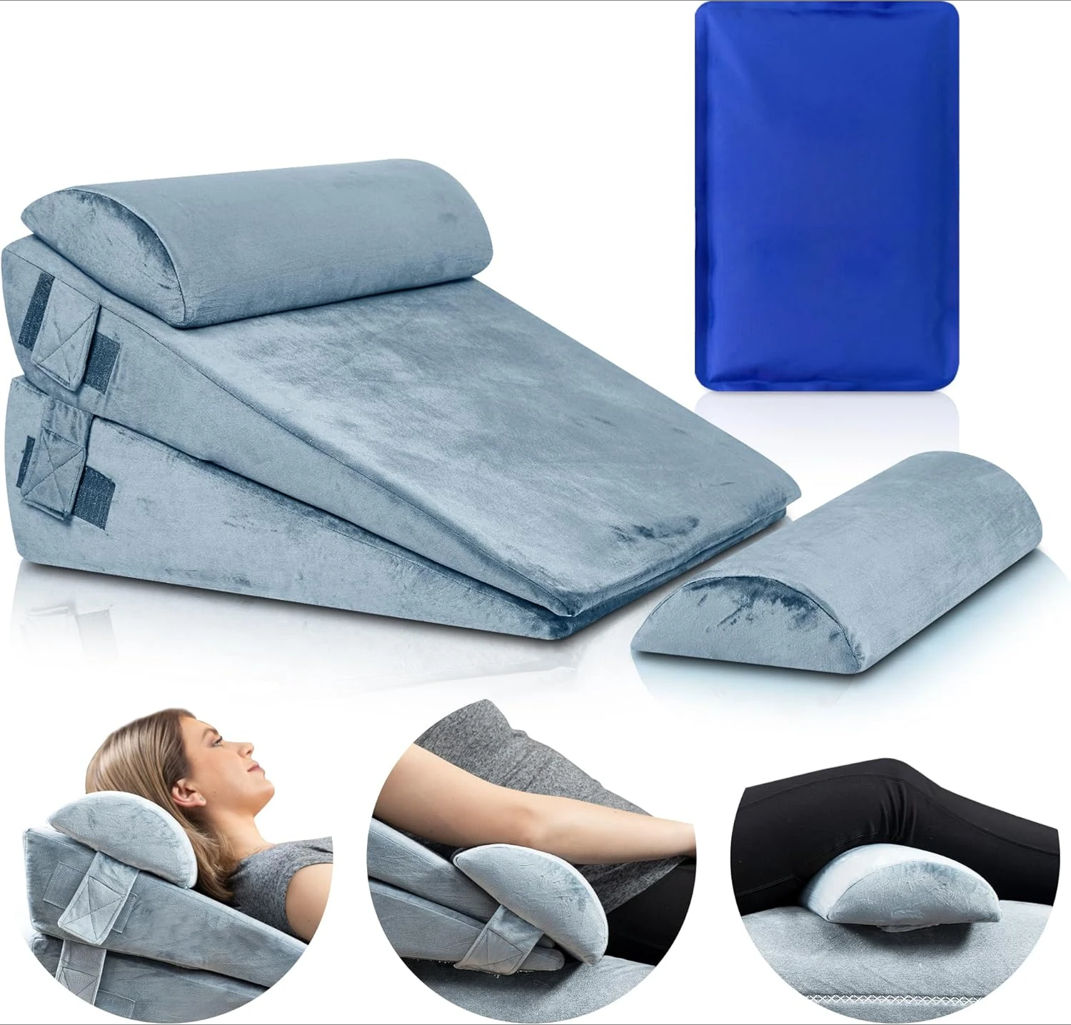 

4pcs Orthopedic Bed Wedge Pillow Set, Post Surgery Memory Foam for Back, Leg, and Knee Pain Relief, Adjustable Sitting Pillow