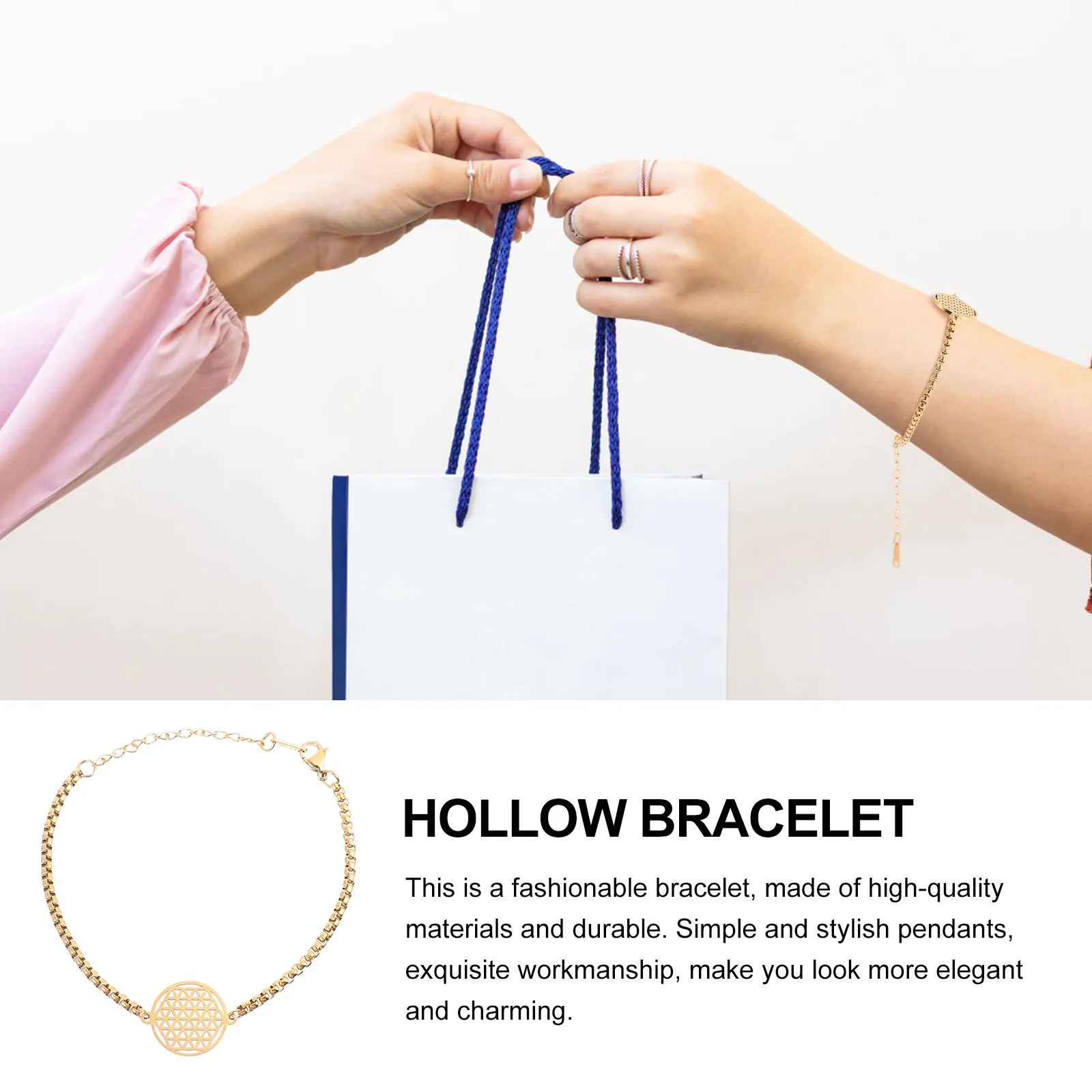 

Bracelet Stainless Steel Hollowed-Out Adjustable Bangle for Men Women Jewelry Gift