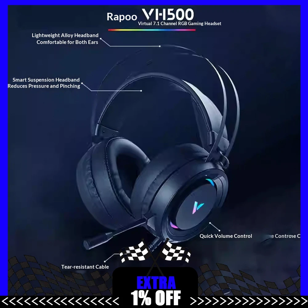 

Игровая гарнитура Rapoo VH500 с виртуальным 7.1-канальным звуком, 50-мм динамиками, высококачественным звуковым модулем, легкая, аксессуар для ПК