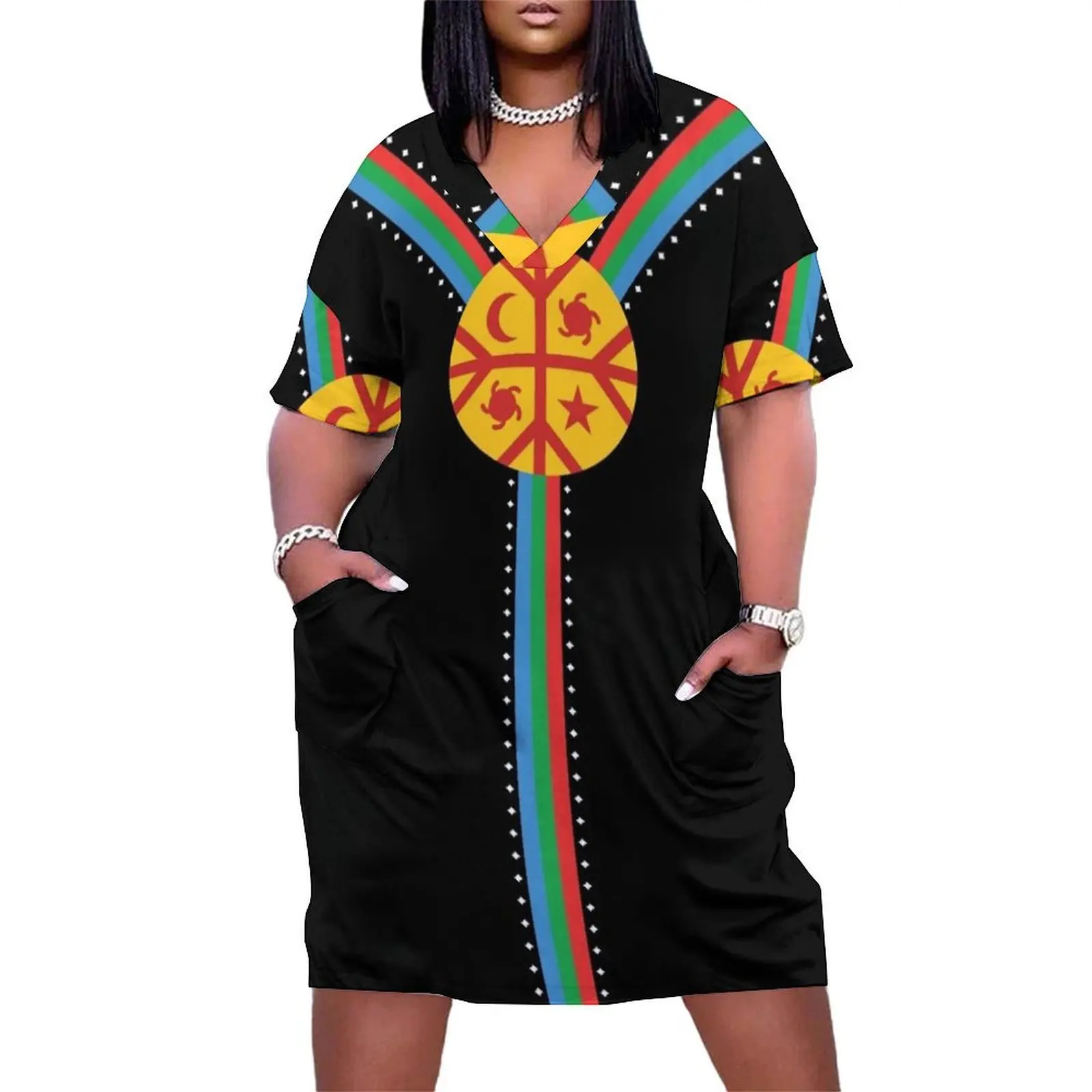 Mapuche Indio Chile Argentina Loose Pocket Dress long sleeve dress sexy short dresses daring clothing women summer 2025