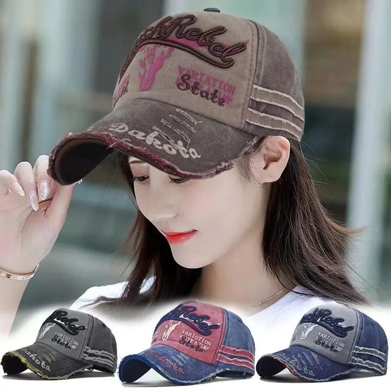 

Summer Outdoor Sun Shade Washed Denim Hat Unisex Letter Embroidery Baseball Caps Adjustable Sports Visor Hat Dad Trucker Hats