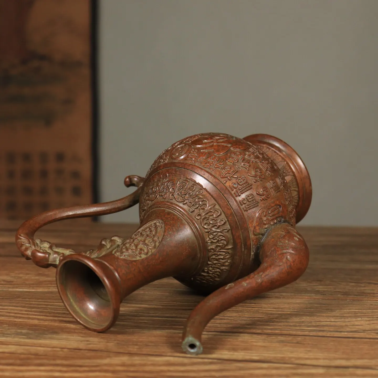 Antique Pure Copper Hundred Blessings Wine Pot Retro Color High Style Home Decor Gift