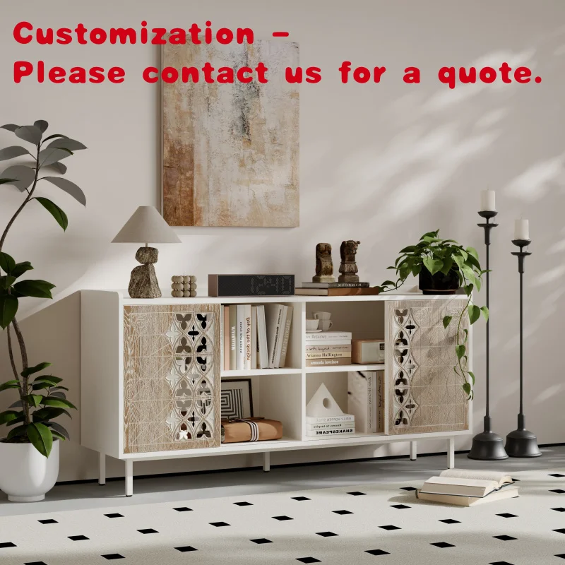 custom.Sideboard Storage Rustic Sliding Door Solid Wood Cabinet Living Room TV Buffet and Storage TV Stand Sideboards Accent Cab