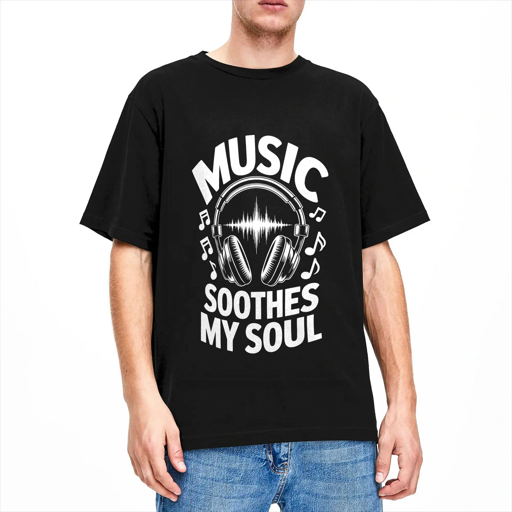 Music Soothes My Soul  T Shirt Summer  100% Cotton T Shirts For Couple Pattern Tee Shirt Short Sleeve Y2K Funny Clothing