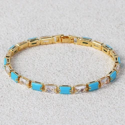 New High Quality Gold Color 18K Plated Turquoise Stone Paved Tennis Chain Bracelets For Women Girls Fashion Jewelry