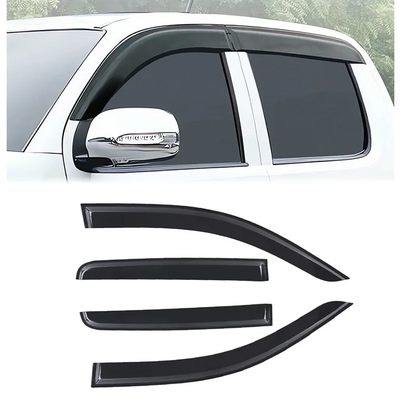 

4Pcs Side Window Visors Waterproof Rain Awnings Shelter Deflector Black Acrylic Weathershield for Toyota Hilux 2005-2015