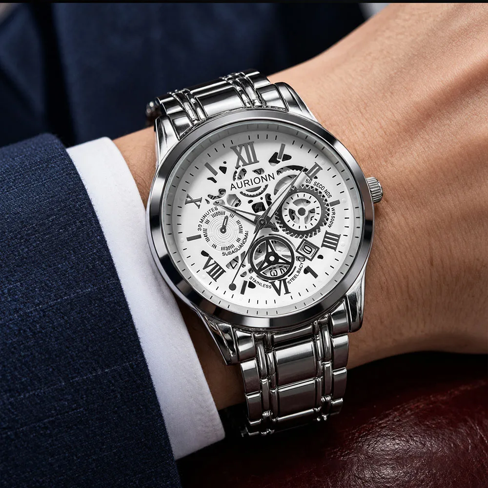 1 Piece Men's Casual Business Quartz Wristwatch, Fashion Round Dial, Stainless Steel Strap, Calendar Display