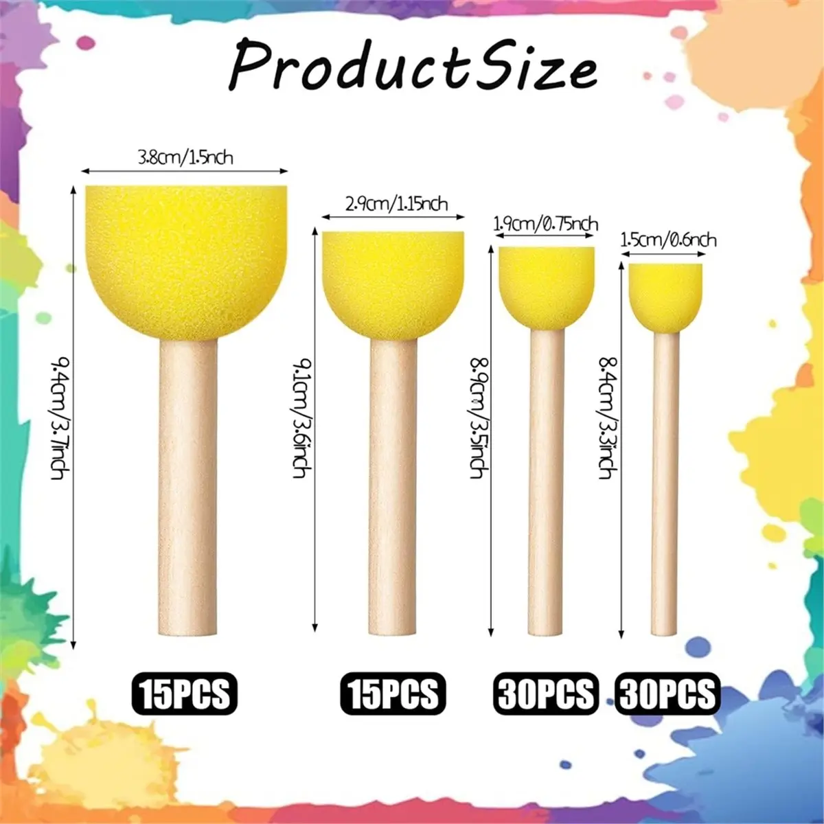 (A26M) 90Pcs Round Sponges Brush Set,4 Sizes Paint Brush for Painting Foam Paint Brushes Stencil for Acrylic Painting Kids Arts