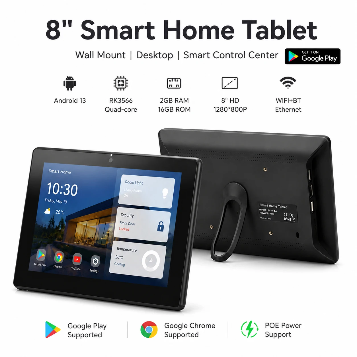 8-Inch Capacitive Touch Multi-Functional Wall-Mounted Tablet with Android 13, Usable for Conference Multimedia Playback.POE