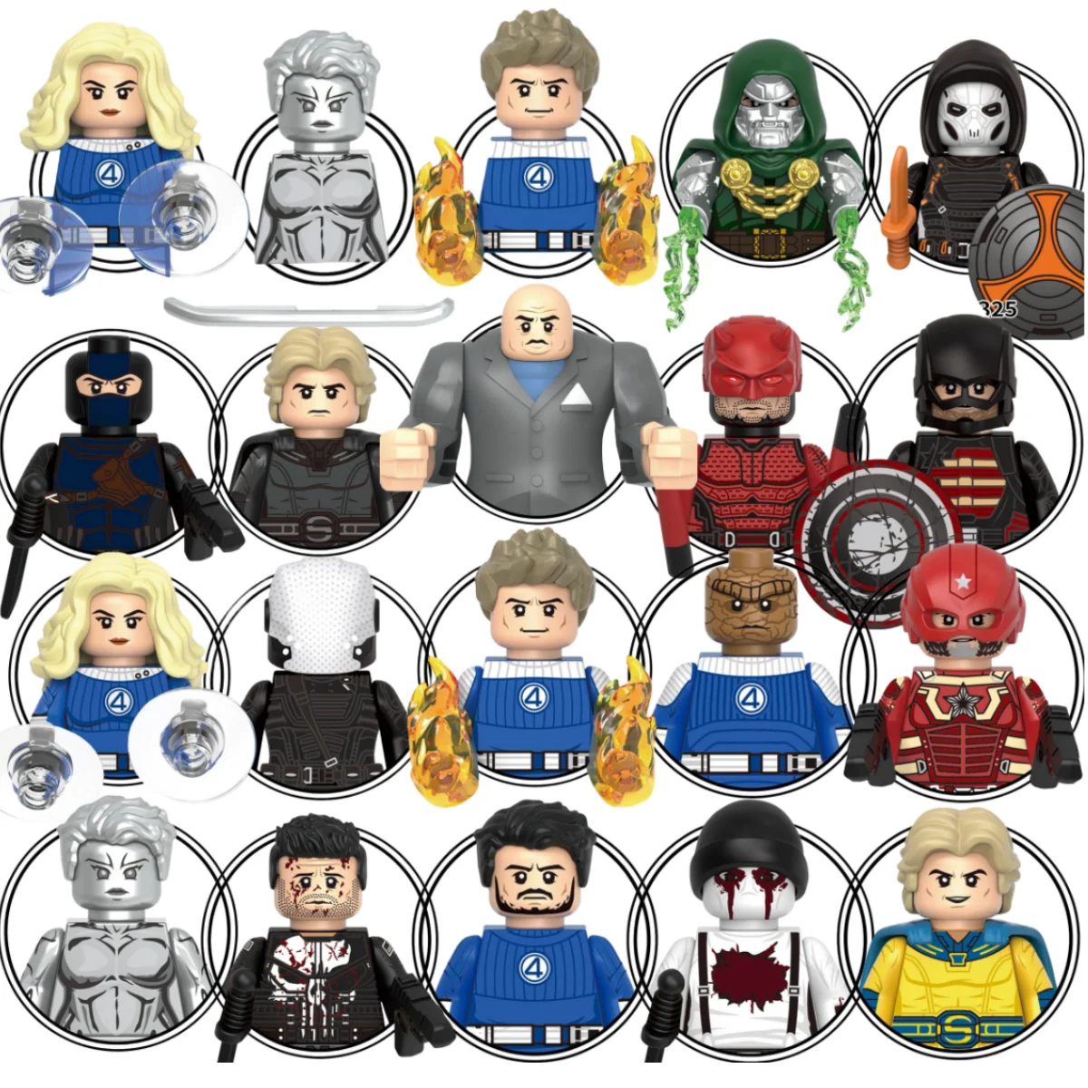 

Blind box Mini Marvel Building Blocks Figures Fantastic Four Mr. Fantastic Invisible Woman Human Torch The Thing Armor Gift Toy