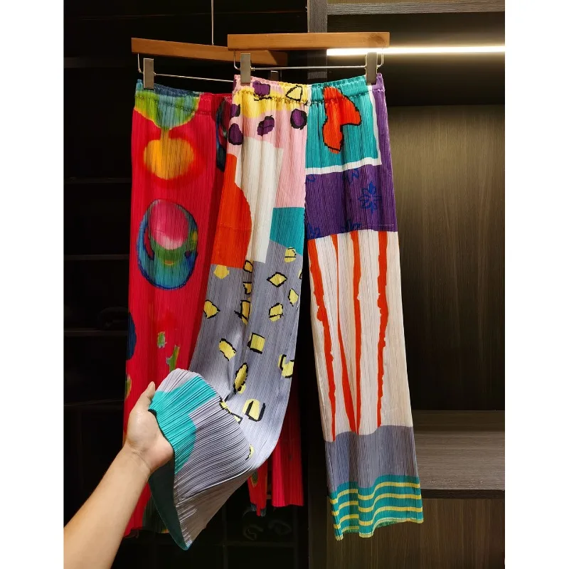 

Плиссированные брюки Miyake в стиле ретро, летняя новинка 2026 года, повседневные женские брюки для работы, с высокой талией, свободные, универсальные, широкие штанины