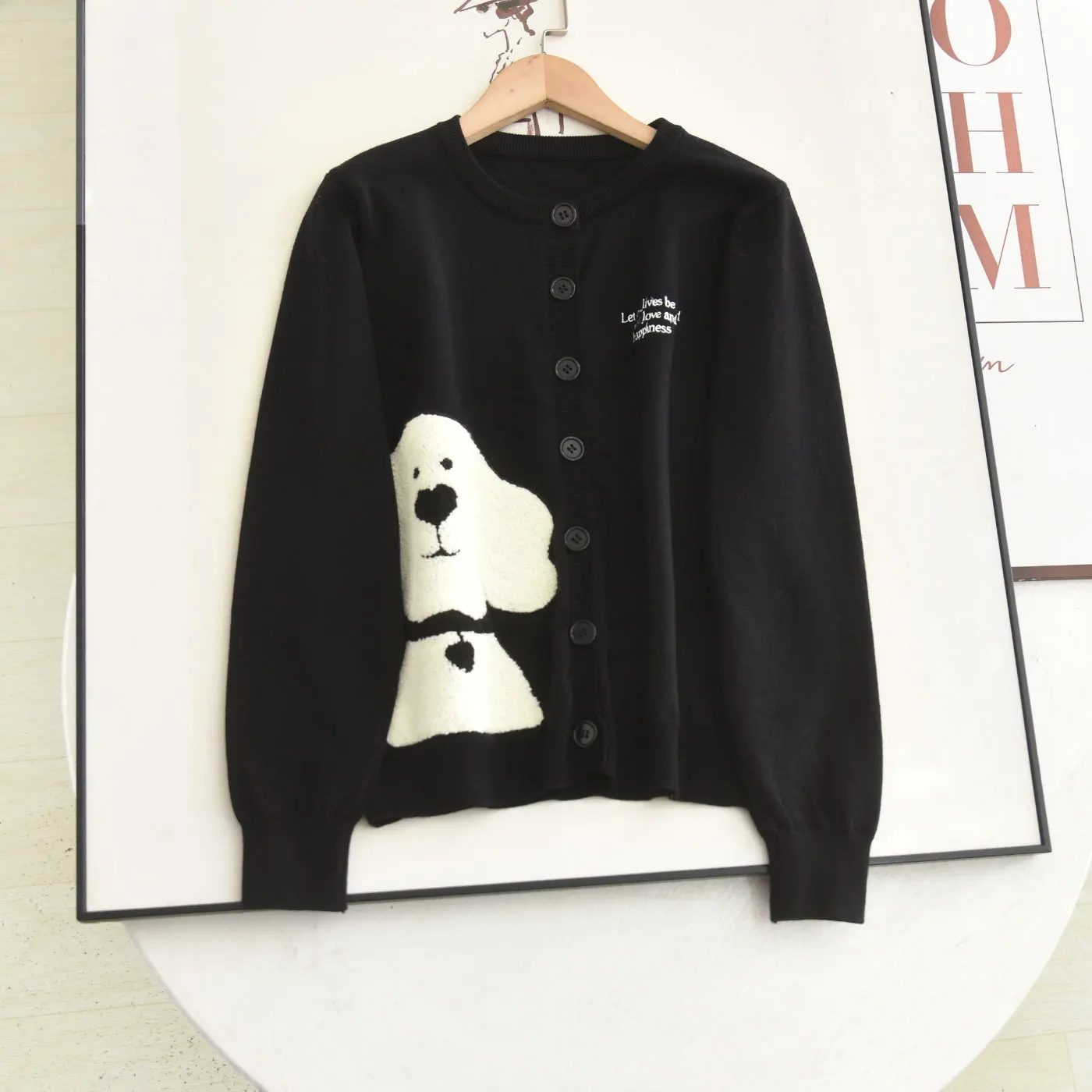 

Bla Knitted Cardigan 2025 Autumn New Design Embroidered Dog Small ence Knitwear Jaet Women Long Sve round Ne Button
