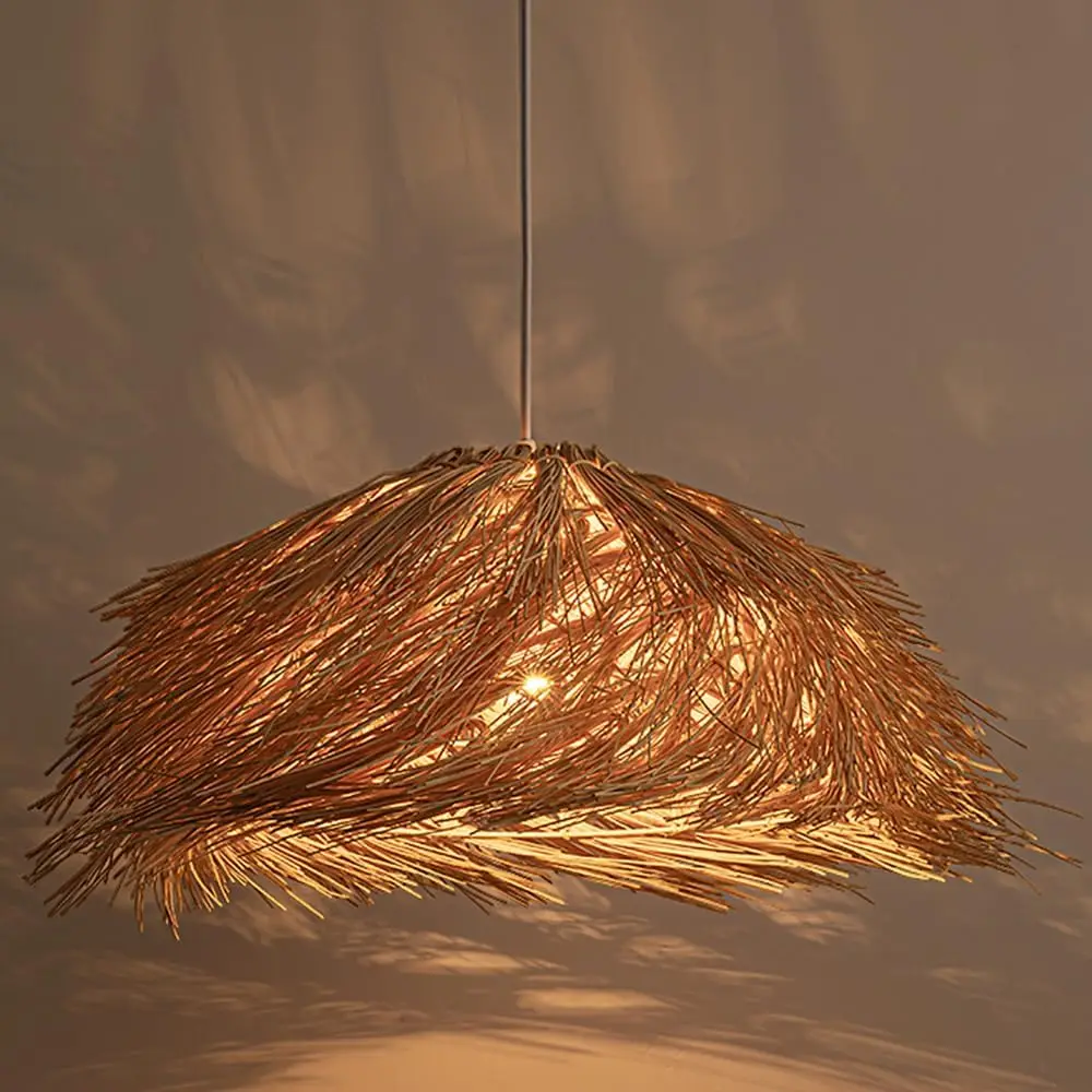 JOYINLED Rattan Lampshade Boho Woven Pendant Light Beige Coffee 50cm Handmade Rattan Chandelier Vintage Dining Room Tea Room Bar