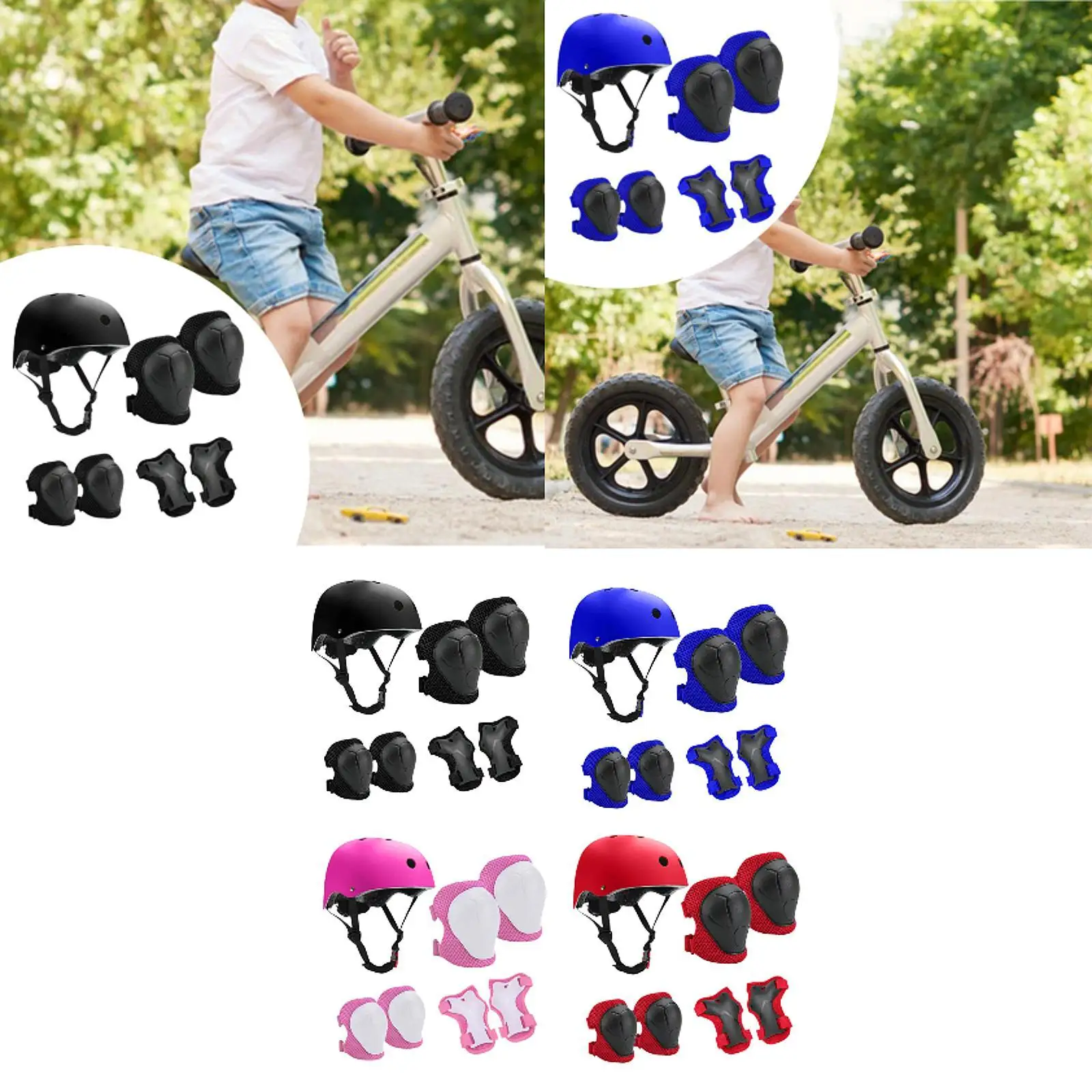 

7 шт., детский велосипедный шлем, комплект защитного снаряжения для подростков, детские противоударные подушечки для рук, налокотники, наколенники для скейтбординга, лонгборда