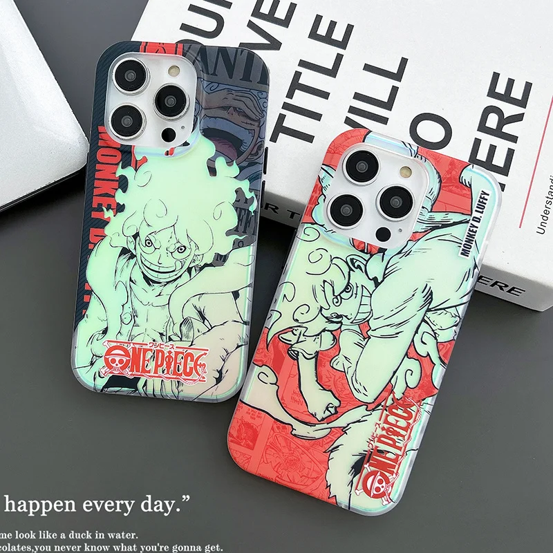 Cute Laser ﻿Anime Monkey D Luffy One Piece Gear 5 Phone Case For iPhone 16 15 14 13 12 11 Pro Max Shockproof Bumper Cases Cover