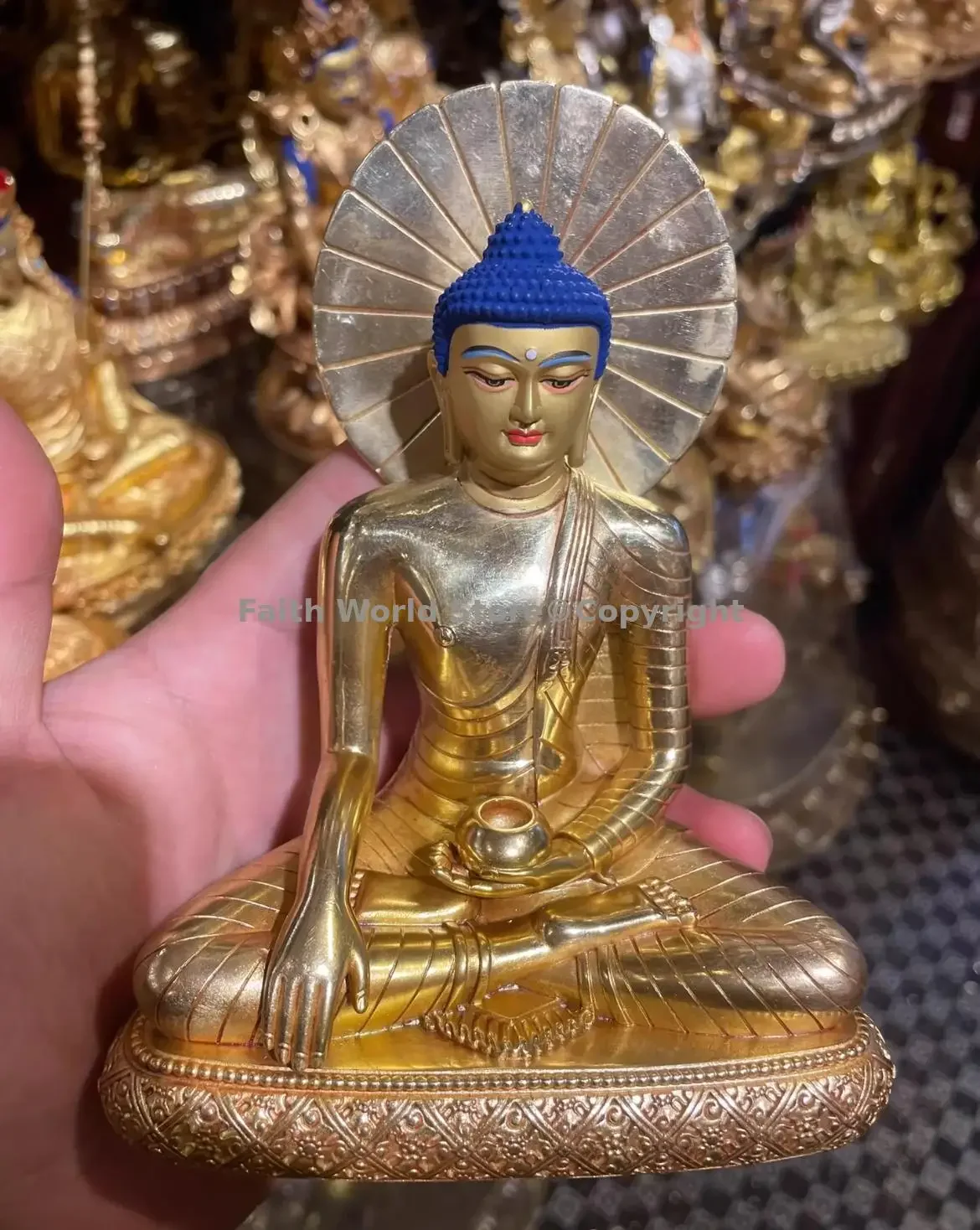 TOP copper carving Buddha statue Amitayus Shakyamuni exquisite figure of the Buddha HOME family temple worship