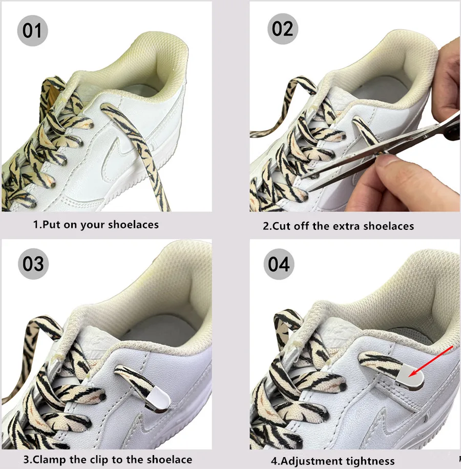 Elastic No Tie Shoelaces Leopard Print Color Flat Sneakers Shoelace Metal Lock Lazy Laces for Kids Adult One Size Fits all shoes