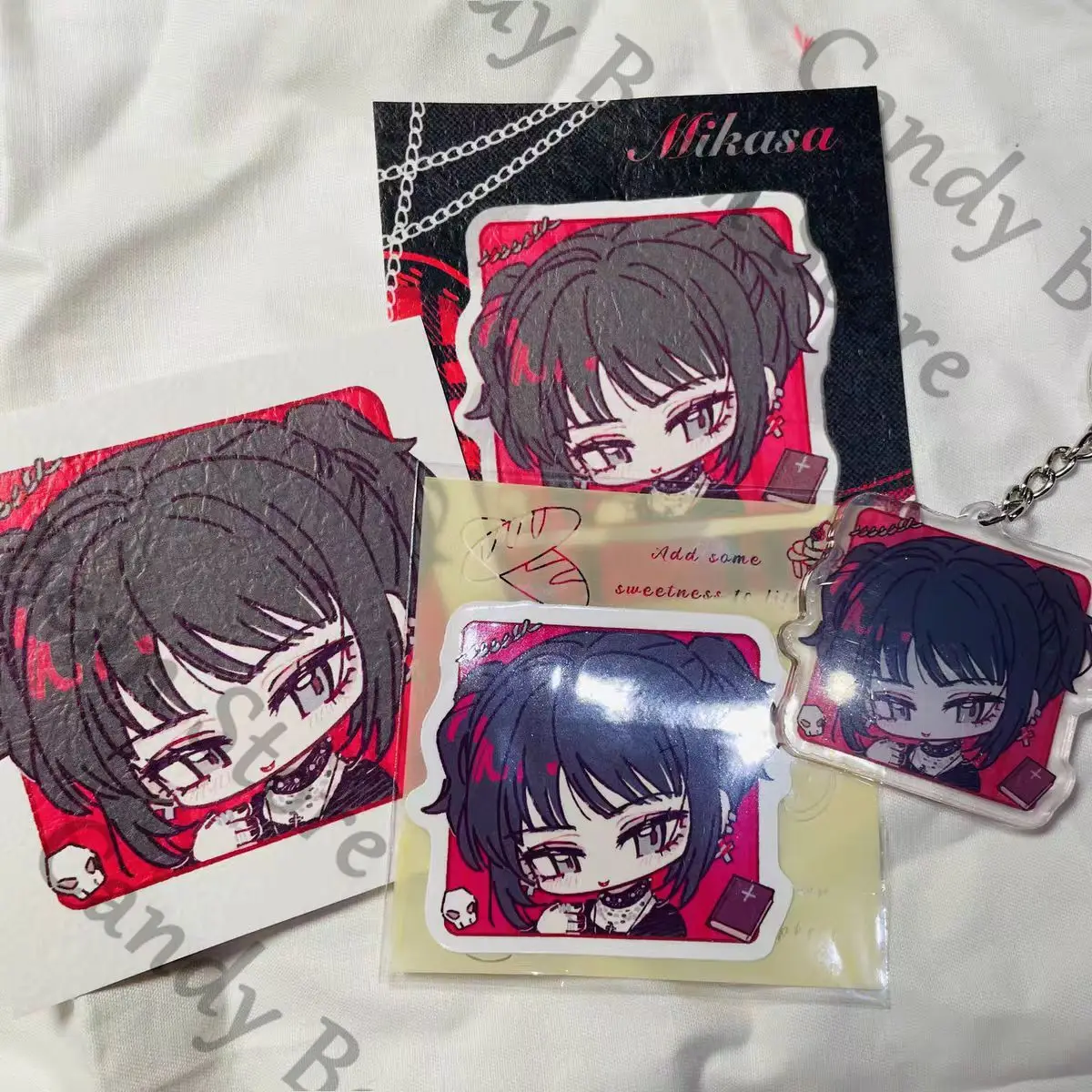 

Anime Attack on Titan Mikasa·Ackerman Cosplay Acrylic Keychain Keyring Cartoon Square Card Cards Sticker Paster Decals Gift