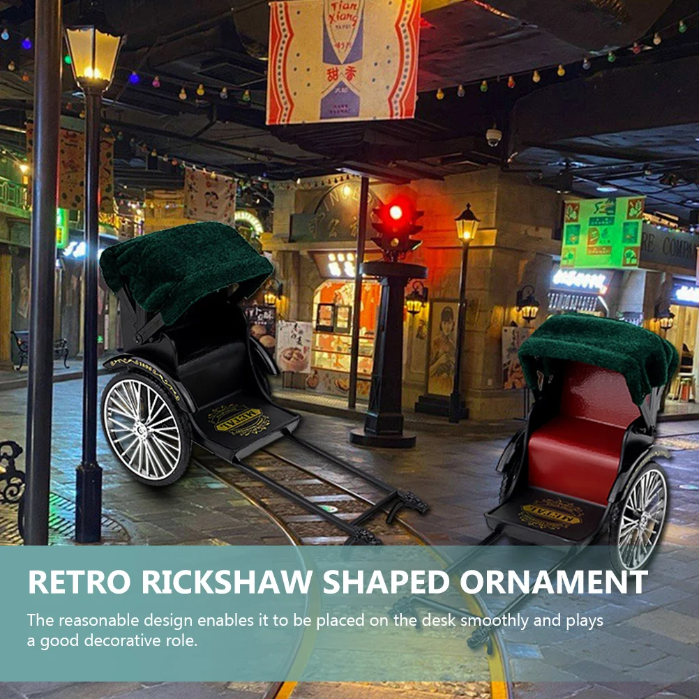 Desk Decoration Rickshaw Model Vintage Style Office Ornament Zinc Alloy Craft Jinrikisha Metal Home Decorative Car Toys