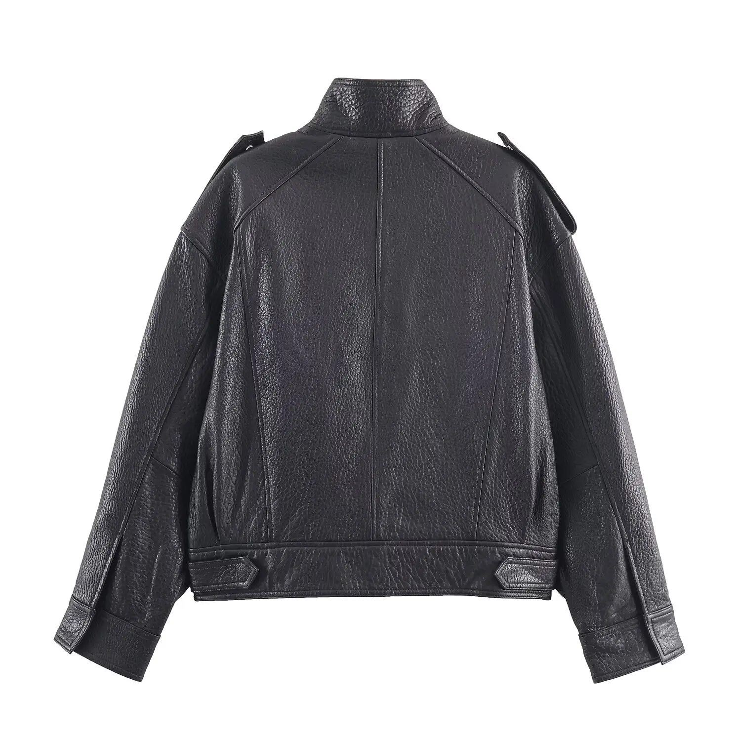 JNLEAOG mujer otoño nuevo Sle versátil cuero piloto Jaet abrigo ort prendas de vestir exteriores largo Sve cremallera fibra de poliéster