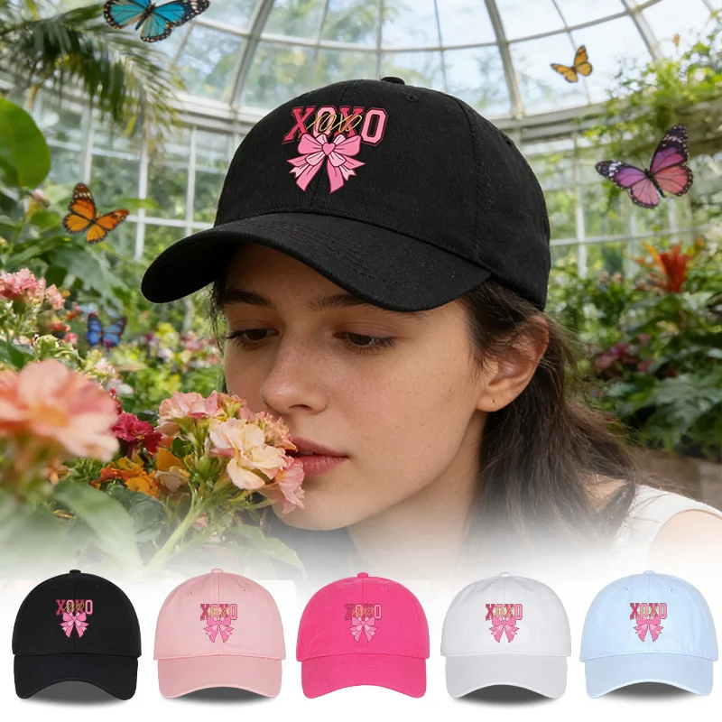 XOXO Bow Print Soft-Top Baseball Cap Soft, Comfortable, Breathable Sweet, Playful, Retro Girly Style Fashionable & Adorable Unis