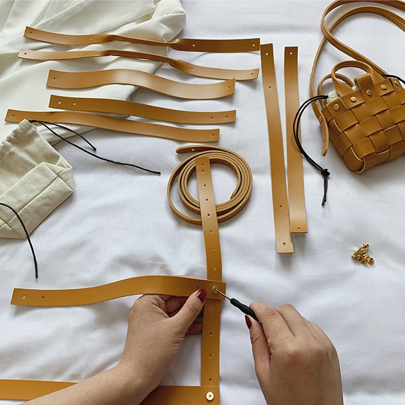 DIY Handmade Bucket Bag Material Set Women PU Leather Handbag Shoulder Strap Woven Crossbody Bags Purse Sewing Accessories