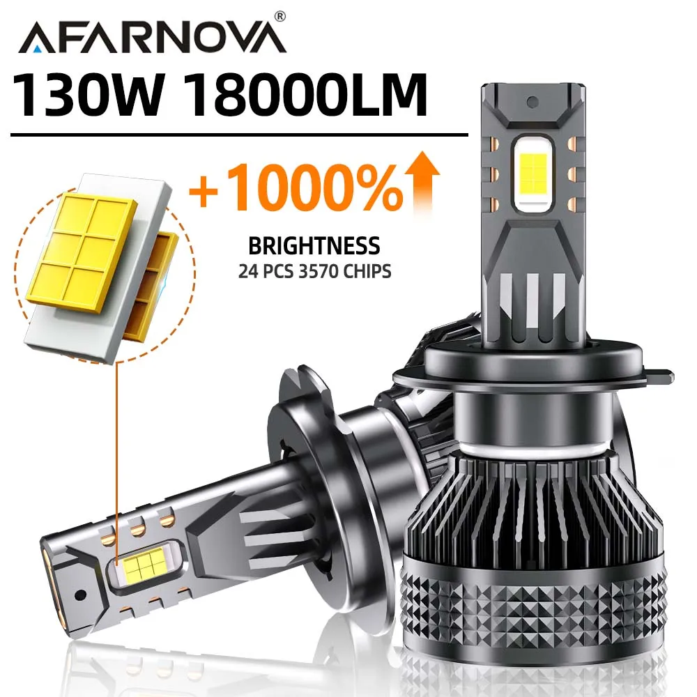 Afarnova Car Headlight 3570 CSP H1 9005 9006 130W 18000Lm H11 H7 H4 6000K Double Copper Tube LED Headlight Bulb For Car